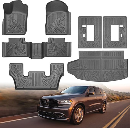 Floor Mats for 2011-2015 Dodge Durango 6 Seats, Custom Fit TPE Liners | All Weather Heavy Duty Car Mats Fit Durango 1st & 2nd & 3rd Row & Trunk Mat Accessories Odorless Anti Slip Black