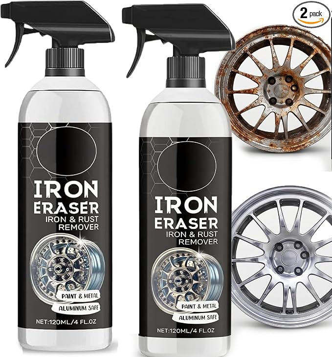 2Pack Rust Remover - Rust Remover Spray, Heavy Duty Rust Remover for Metal, Iron Eraser Iron and Rust Remover for Car Wheels, Hub, Bike Chains, Garden Tools & Iron Surfaces, 120ML*2 | Multi Surface Rust Remover for Metal, Iron Eraser Iron and Rust Remo...