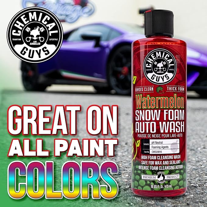 Chemical Guys, Watermelon Snow Foam Car Wash Soap, Foam Cannon, 1 Gallon | High-foaming pH-balanced suds for cannons, guns or buckets, gentle on wax and coatings, fresh watermelon scent