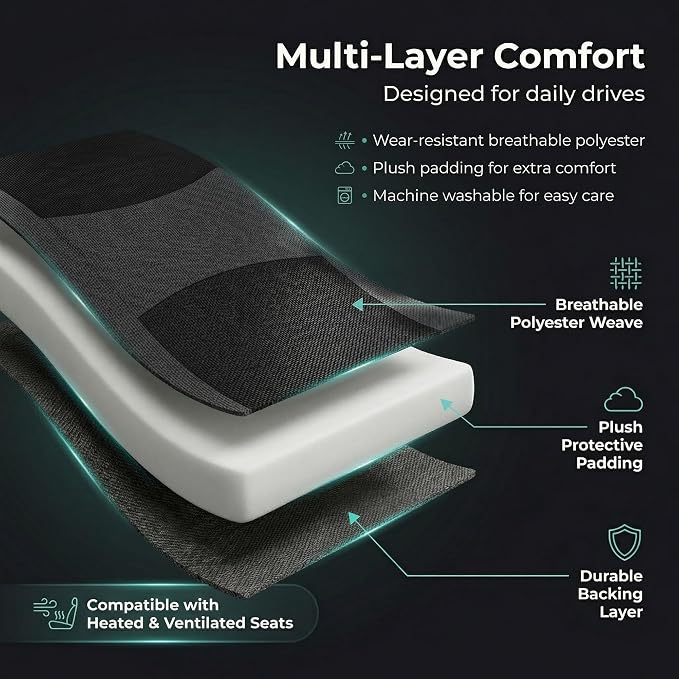FH Group Universal Car Seat Covers Front Set for SUV Truck Sedan Vans | Waterproof All-Purpose Cloth Seat Cover Set Airbag Compatible Washable Split Bench Protector Interior Upgrade - Black