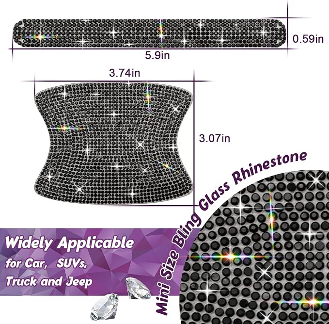 10PCS Car Door Handle Bling Rhinestones Stickers, Black | Universal Auto Door Handle Safety Reflective Strips, Cute and High End Decoration