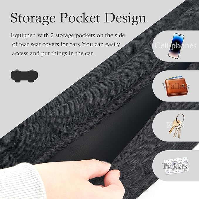 Car Back Seat Cover,Non-Slip & Breathable Bench Seat Cover with Side Pockets for Car Storage & Protecting Interiors,Universal All-Season Seats Back Protector for Most Cars,SUVs (Rear Seat Cover)