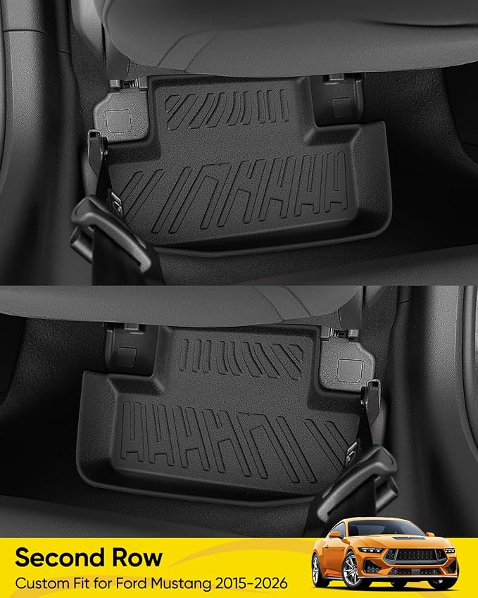 Car Floor Mats for Ford Mustang 2015-2025 2026 5PCS Full Set Not for Mach-E | All Weather Full Coverage Floor Liners Heavy Duty Waterproof Long-Lasting Mustang Accessories TPE Rubber Carpet