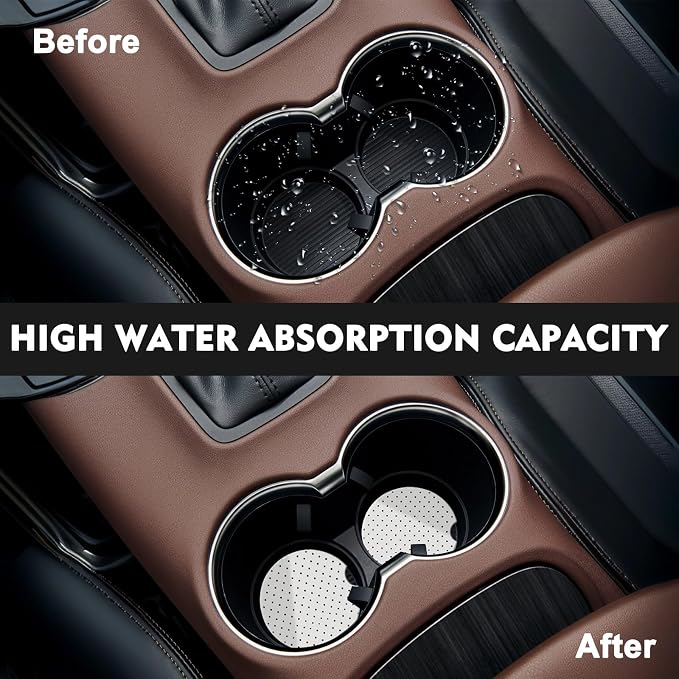 2 Pack Car Coasters for Cup Holders, Absorbent Ceramic Cup Coaster with Cork Base and Finger Notch, Cute Car Accessories Interior for Women Men