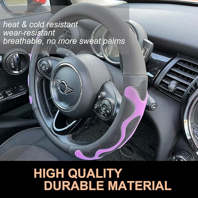 PINCTROT Large Size Comfy Grip Steering Wheel Cover, Anti-Slip Design, 15.5-15.75 Inch(Silicone Purple)