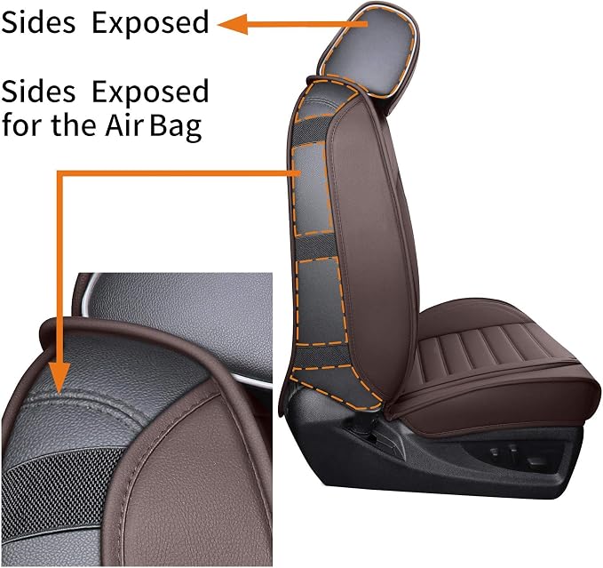 YIERTAI Seat Covers Compatible with Silverado Sierra for 2007-2024 2025 2026 1500/2500/3500 Crew Double Extended Cab Trucks Waterproof Leather Covers Protectors(2 PCS Front only/Brown)