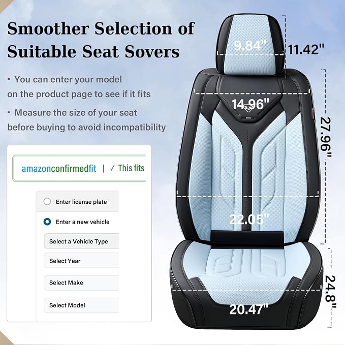 Coverado Seat Covers, Car Seat Covers Front Seats, Leather Seat Covers for Cars, Automotive Seat Covers Car Seat Protector Car Seat Cushion Universal Fit for Most Sedans SUV Truck(Black&Light Blue)