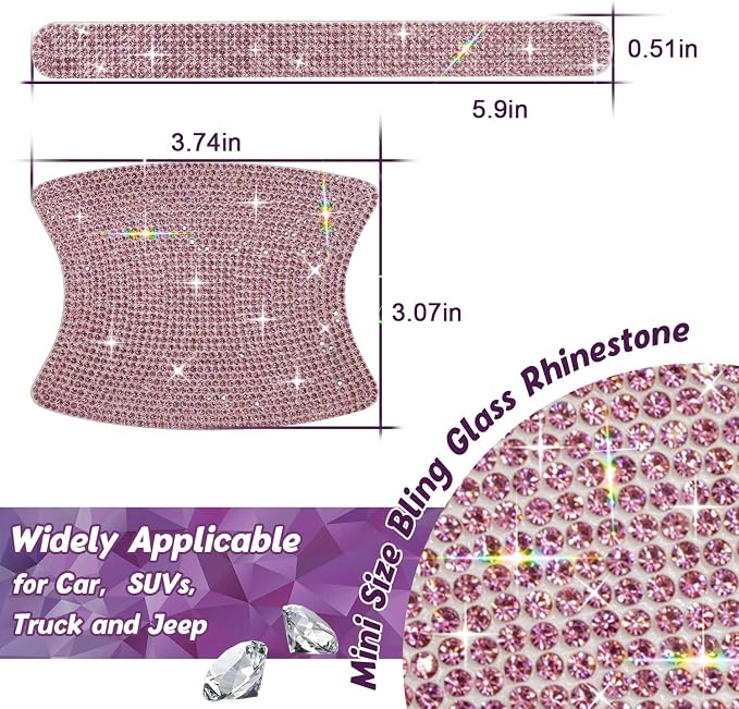 10PCS Car Door Handle Bling Rhinestones Stickers, Pink | Universal Auto Door Handle Safety Reflective Strips, Cute Things for Girl's Car
