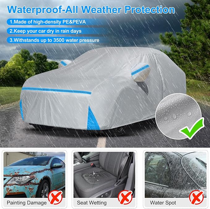 Car Cover for 2001-2025 Lexus ES ES300 ES330 ES350 ES300h, Waterproof Custom-fit All Weather Sun Rain UV Dust Snow Protection Outdoor ES350 Car Cover with Door Zipper and Cotton Lining-Grey