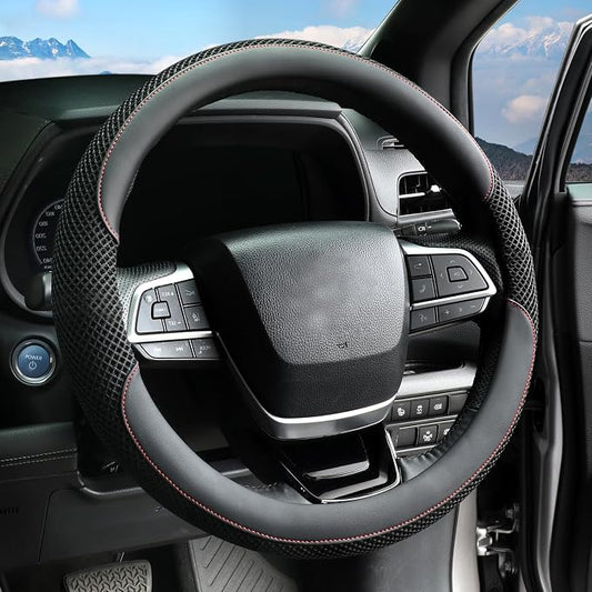 KAFEEK 15 Inch Steering Wheel Cover, Cooling Ice Silk，Premium Microfiber Leather Hybrid Design, Anti-Slip Rubber Inner, Breathable, Universal Fit for 14.5-15" Auto Steering Wheels, Black