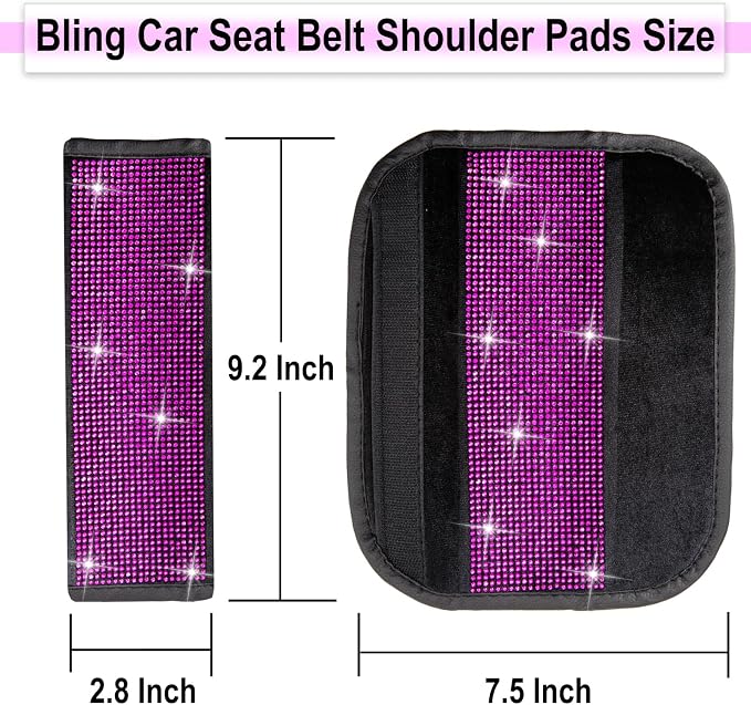 ecocstm 2 PCS Bling Car Seat Belt Shoulder Pads, Bling Seat Belt Covers with Bling Rhinestones, Car Accessories Seatbelt Strap Pad with Crystal Diamond for Car, Truck, SUV (Pink Purple Diamond)