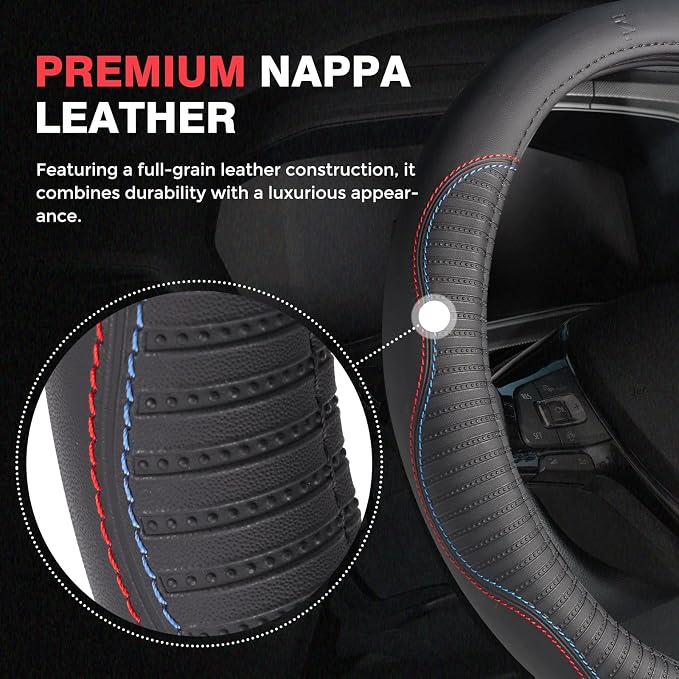 FLORICH Car Steering Wheel Cover, Microfiber Leather Steering Wheel Covers with Anti-Slip Lining, Breathable Elastic Car Steering Wheel Protector, Universal Standard Size 14-15 inch