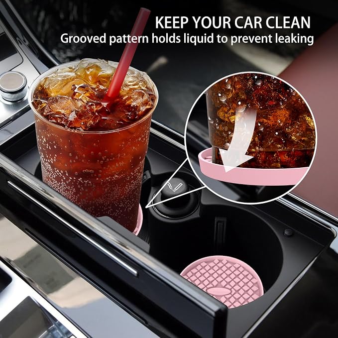 ME.FAN Car Cup Coasters [4 Pack] Silicone Car Coasters/Cup Mats, Non-Slip Recessed Car Interior Accessories Dusty Rose