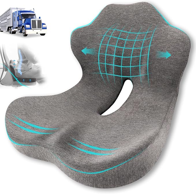 Seat Cushion, Memory Foam Truck Seat Cushion, L-Shaped Ergonomic Design Chair Cushion with Lumbar Support for Back Pressure Relief, for Long Sitting Office Worker and Truck Drivers