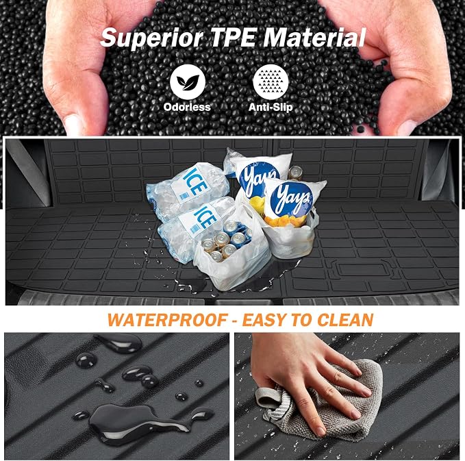KUST Floor Mats for 2020-2025 Hyundai Palisade Accessories (7 Seater), All Weather Floor Liners & Rear Trunk Liner with Backrest Mat Car Mats TPE Rubber Raised Edge