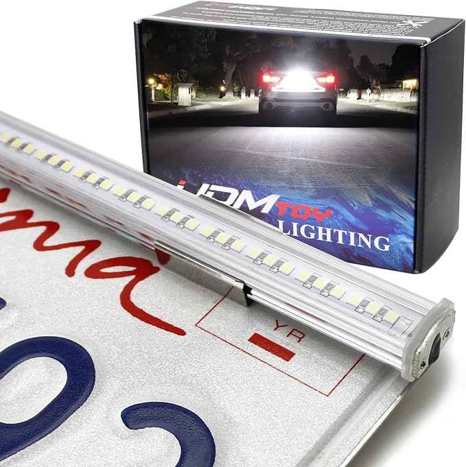 iJDMTOY 57-SMD Super Bright 12-Inch Full Size LED License Plate Frame Mount Backup Reverse/Driving Light Bar Kit Compatible with Car Truck SUV RV, Universal Fit, Xenon White 6000K