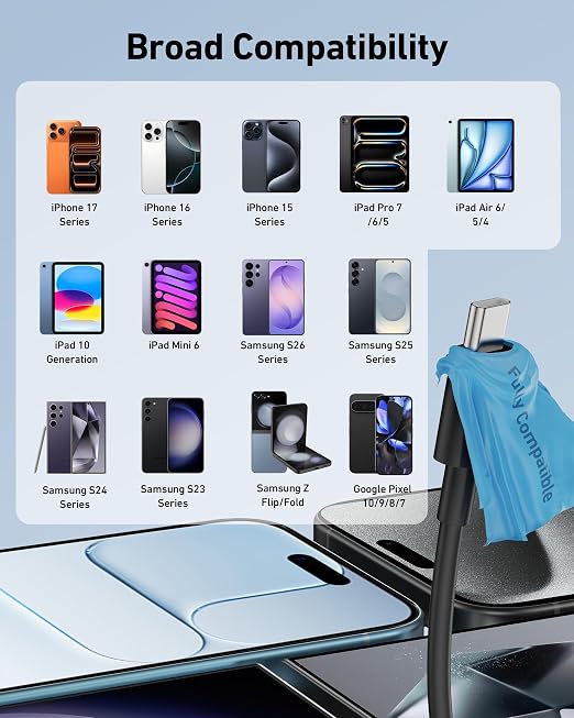 Car Carplay Cable for iPhone 17/17 Pro/Air/17e/16/15 Pro Max Charger Cord | 2Pack USB A to USB C for CarPlay USBC Cable, iPad, Galaxy, Android Phone Accessories Charging Wire Type-C Car Charger Cord