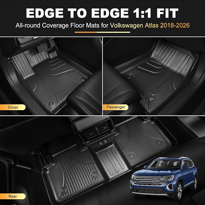 AOMSAZTO Floor Mats Fit for Volkswagen Atlas 2018-2026 7 Seats | All Weather Protection Floor Mats & 2nd & 3rd Row Backrest Mat & Cargo Liner for VW Atlas (Not for Cross Sport)