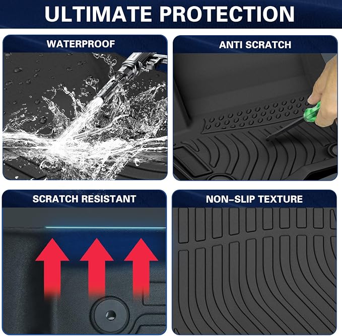 All Weather Floor Mats for 2011-2014 Ford Explorer (No Fit Bucket Seating), Floor Mats Fits 1st & 2nd & Row, 3D Anti-Slip Waterproof TPE Rubber Protector Car Mats Full Set Liners