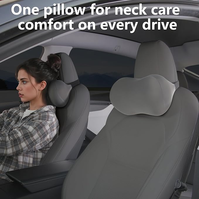Car Headrest Pillow for Neck Support Memory Foam Car Neck Pillow Universal Fit Head Rest Travel Pillow Car Pillow for Pain Relief While Driving Grey 1pc