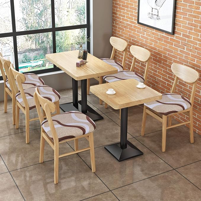 SearchI Seat Covers for Dining Room Chairs Stretch Printed Chair Seat Covers Set of 4, Removable Washable Upholstered Chair Seat Protector Cushion Slipcovers for Kitchen, Office(Beige)