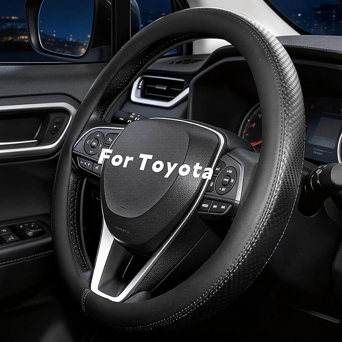 Steering Wheel Cover for Toyota RAV4, Camry, Corolla, Tacoma, Highlander, Sienna, Fit 14.5-15" Wheels, Standard Size (Black)