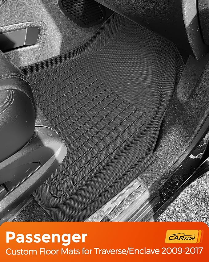 Car Floor Mats for Traverse Enclave: 2009-2017(Only with 2nd Row Bucket Seats) Cargo Trunk Liner, All Weather Rubber Accessories Tapetes Para Custom Fit for Chevy Traverse for Buick Enclave SUV Carpet