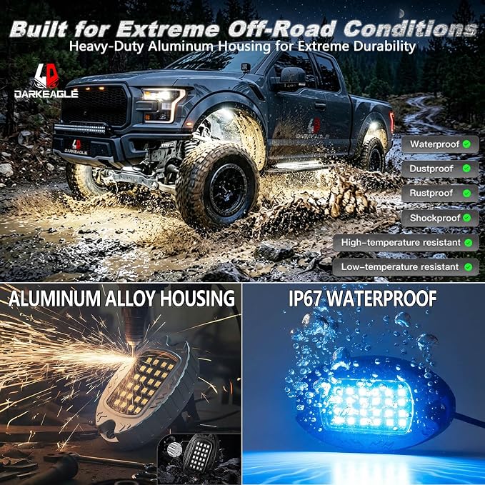 20Pods Heavy Duty Aluminum RGB LED Rock Lights for Trucks Pickup Dually Truck Off-Road with APP/RF Remote, Segmented IP67 Waterproof Multicolor Underglow Accent Light 12V Plug and Play&Pre Wired