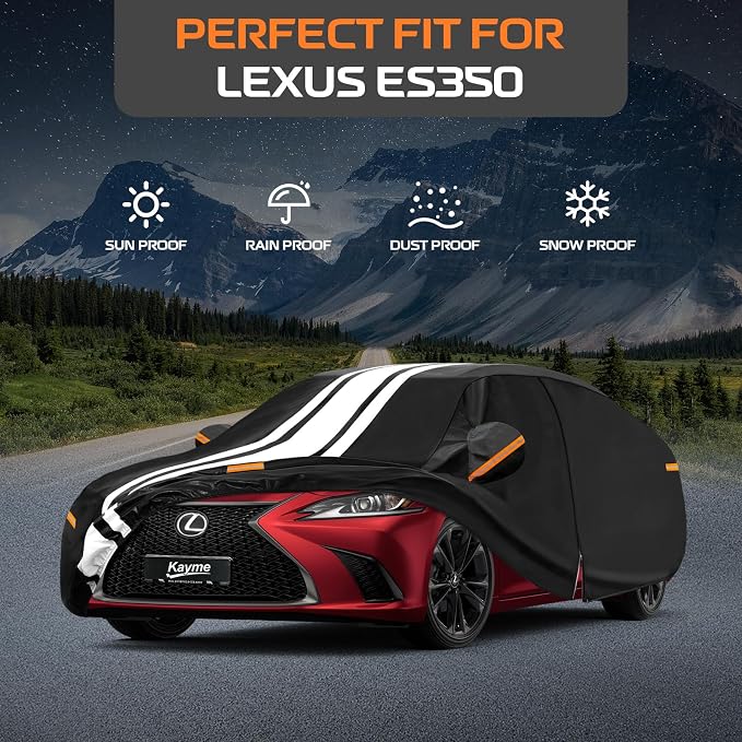Kayme Lexus ES350 Car Cover Waterproof All Weather, Custom Fit for ES ES300 ES300h ES350e ES500e (1989-2026), Gift with Tape/Towel, Outdoor Full Exterior Cover Rain Snow Sun UV Protection.