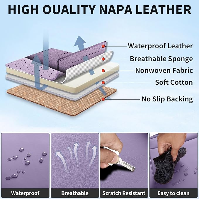 Car Seat Covers Full Set,5 Seat Leather Seat Covers for Cars,Front Seats and Back Seat Cover,Waterproof Car Seat Cushion Protectors,Universal Fit for Most Cars SUV Trucks (Purpel Black, Full Set)