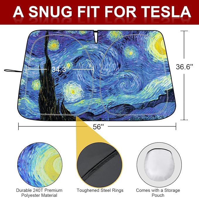 Car Windshield Sunshade for Tesla Model Y/3 - Folding Front Window Sun Shade Cover with Upgraded UV Protection Fabric, Professional Accessories for Tesla Model 3/Y 2016 to 2026 with a Storage Bag