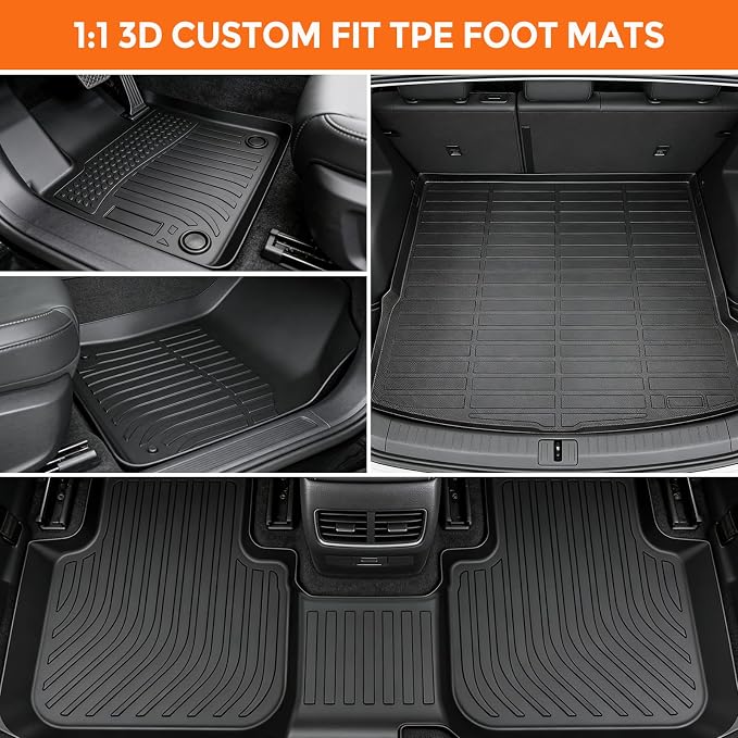 Floor Mats for Volkswagen VW Atlas Cross Sport 5 Passenger 2020-2025 | Custom Fit Heavy Duty TPE All Weather Protection, Waterproof Non-Slip Black (Two-Row Floor Mats & Cargo Liner)
