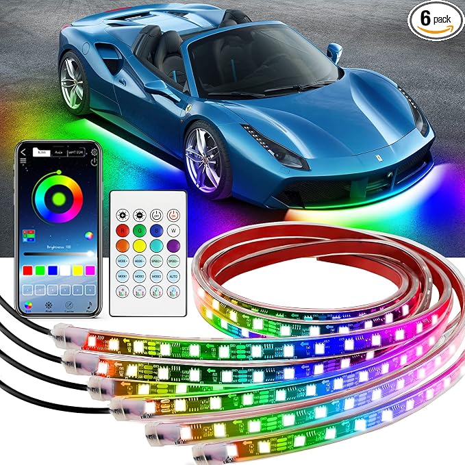 Neon Underglow Car Lights, 6PCs Dreamcolor Underglow Kit for Car with APP Control, 210 Color Modes and 255 Voice Control Modes, Waterproof LED Car Lights Exterior for Cars, Trucks, Boats