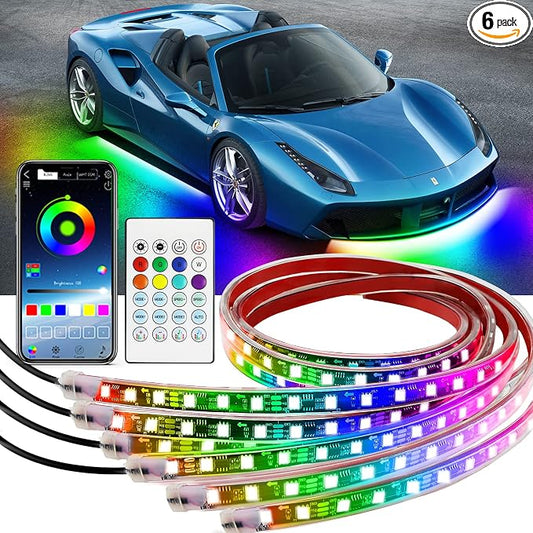Neon Underglow Car Lights, 6PCs Dreamcolor Underglow Kit for Car with APP Control, 210 Color Modes and 255 Voice Control Modes, Waterproof LED Car Lights Exterior for Cars, Trucks, Boats