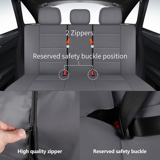 HChengkikz Car Seat Cover, Waterproof Faux Leather (Gray) | Car Seat Protectors, Quilting, Easy to install, Airbag Compatible, Universal Fit for Most Suvs, Trucks, SUVs
