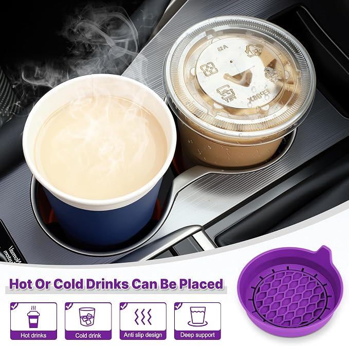 SINGARO Car Cup Holder Coaster, Silicone Cup Holder Insert, Universal Non-Slip Cup Holders, Car Accessories Interior for Women and Man 4 Pack Purple