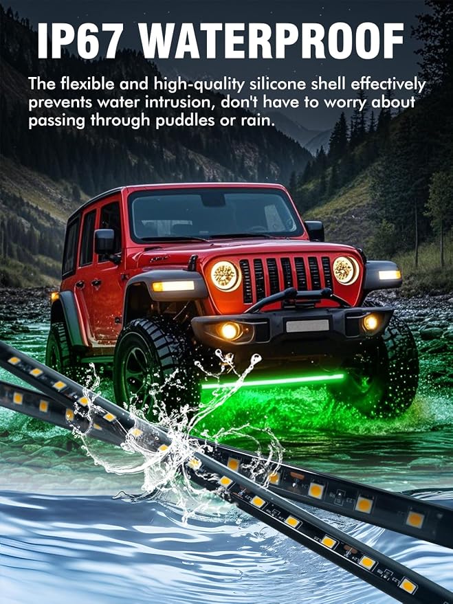 Car Led Light Strip IP67 Waterproof Flexible 11inch 8Pcs - Green | 12V Footwell & Underglow Lights, Interior & Exterior Decoration, Fits SUVs, Trucks, Motorcycles, Boats, Golf Carts