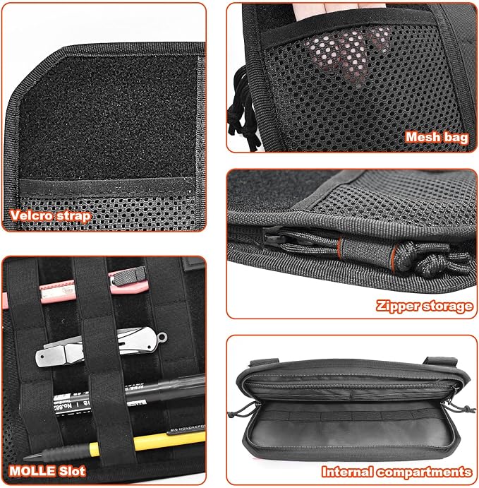 1000D Sun Visor Organizer Fits Most Car, SUVs, and Trucks | with Zipper Visor Storage Pouch, Car Sunglasses Holder, Hard Molle Panel for Tactical Gears