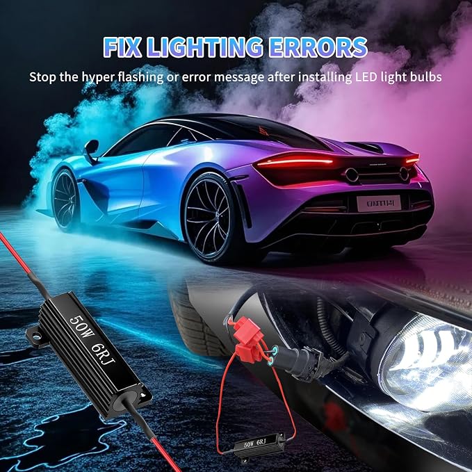 4pcs 50w 6ohm Load Resistors Led Turn Signals - Resistors For Led Lights Kit, Led Load Resistor Fix Led Turn Signal Blinker/Error Code,Urable Heat-Resistant Design (Gets Hot During Use) -Black