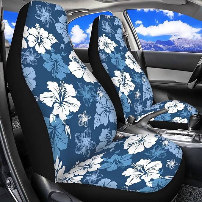 Hawaiian Flowers Front Car Seat Cover 2 Pcs Breathable Car Seat Covers for Front Seats Removable Automotive Accessories Easy Installation Universal Fit for Cars SUVs Sedans