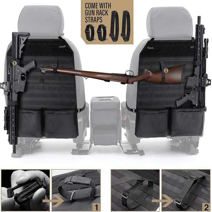 WYNEX Molle Seat Back Car Organizer Fit Most Car F150 Jeeps Pickups Trucks | 26.4x16.1" Backseat Storage Cover, Truck Seat Back Protector, Sling Rack, Visual Pocket & Wolf Patch for Road Trips