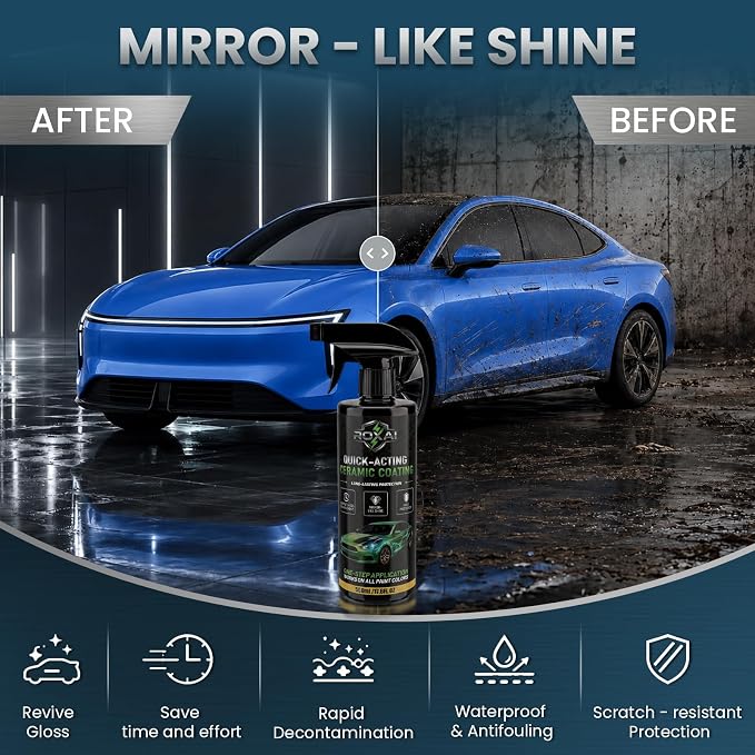 ROXAI Car Coating Spray, 17.6 oz Hydrophobic Ceramic Spray Wax for Paint Protection, Quick Detailer Waterless Wash & Sealant, Adds Gloss & Smoothness, Long-Lasting Shine for Cars, Trucks, SUVs