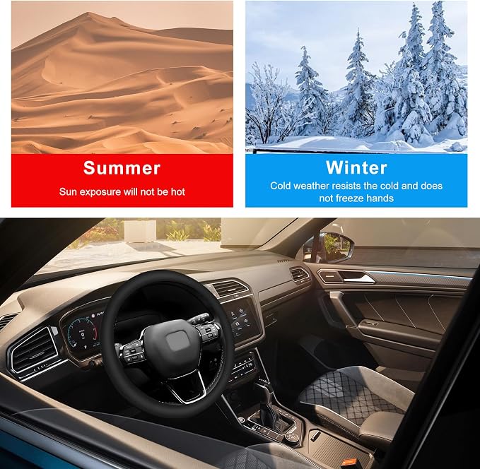 Car Steering Wheel Cover, 15" Breathable Leather Auto Wheel Protector with Comfortable Grip, Non-Slip Perforated Steering Wheel Protective Cover for SUV Truck Sedan Van (Black)
