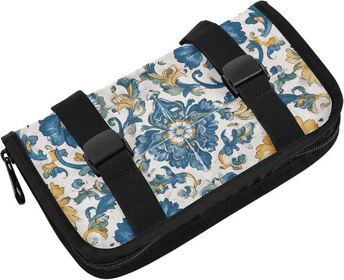 Car Visor Tissue Holder Mask Holder for Car, Car Tissue Box Sun Visor Napkin Holder Car Visor Accessories Adjustable Straps Reusable Durable Easy to Install Floral Blue and Yellow Tile