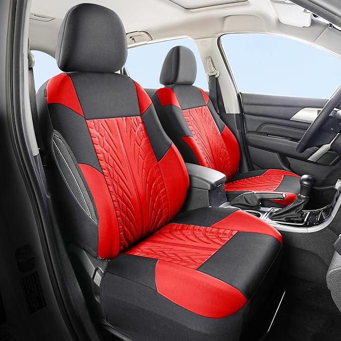 HChengkikz Car Seat Cover, Cloth and Washable (Black + Red) | Breathable, Airbag compatible, Easy to Install, Universal Fit for Most Cars, Sedans, Truck, SUVs