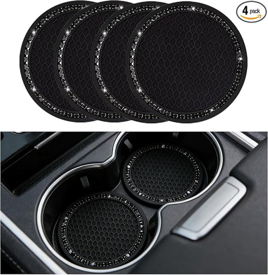 Yousheng PCS Bling Car Cup Coaster, Universal Holder Insert Rhinestone Anti Slip Silicone Accessories Suitable for Most Interior, Best Gift Women, Black and Black