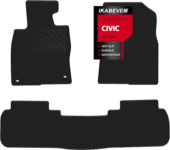 Carpet Floor Mats for Honda Civic 2022-2026 Sedan | Hatchback | Si (Include Sport), Custom Fit All Weather Anti-Slip Waterproof Floor Liners, Black