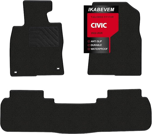 Carpet Floor Mats for Honda Civic 2022-2026 Sedan | Hatchback | Si (Include Sport), Custom Fit All Weather Anti-Slip Waterproof Floor Liners, Black