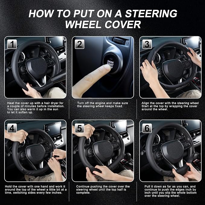 SEG Direct D Shaped Steering Wheel Cover for 14.5-15 inch Flat Bottom Wheels, Breathable Perforated Microfiber Leather, Anti-Slip Grip, Universal Fit for Cars & SUVs, Black