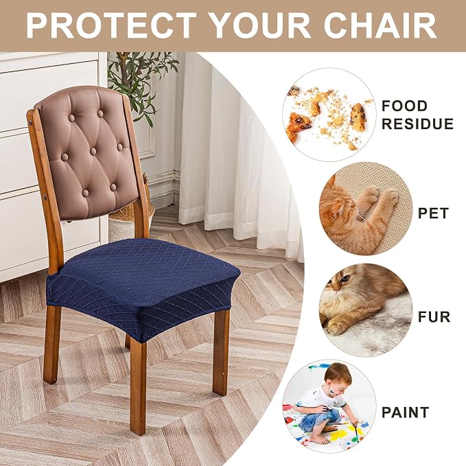Genina Waterproof Seat Covers for Dining Room Chairs Covers Dining Chair Slipcovers Protector, No Rear Covers (Navy Blue, 6 Pcs)